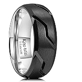 King Will Titanium Wedding Ring for Men Women-8-10mm Black Wedding Band with Tire Tread Pattern Design Comfort Fit for Everday Wear Size 9-11