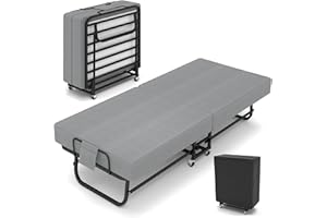 SADENICEL Folding Bed with Mattress for Adults, Portable Foldable Roll Away Bed on Wheels, Memory Foam Mattress and Metal Frame, Space Saving Fold Up for Easy Storage, 75" x 31"