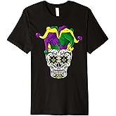 Funny Sugar Skull With Jester Hat & Beads Mardi Gras Parade Premium T-Shirt