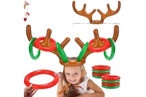 LEDENG 2PCS Christmas Party Toss Game Inflatable Reindeer Antler Hat with Rings for Kids Adults Family Xmas Fun Games(1 Pump，8 Rings, 2 Antlers)