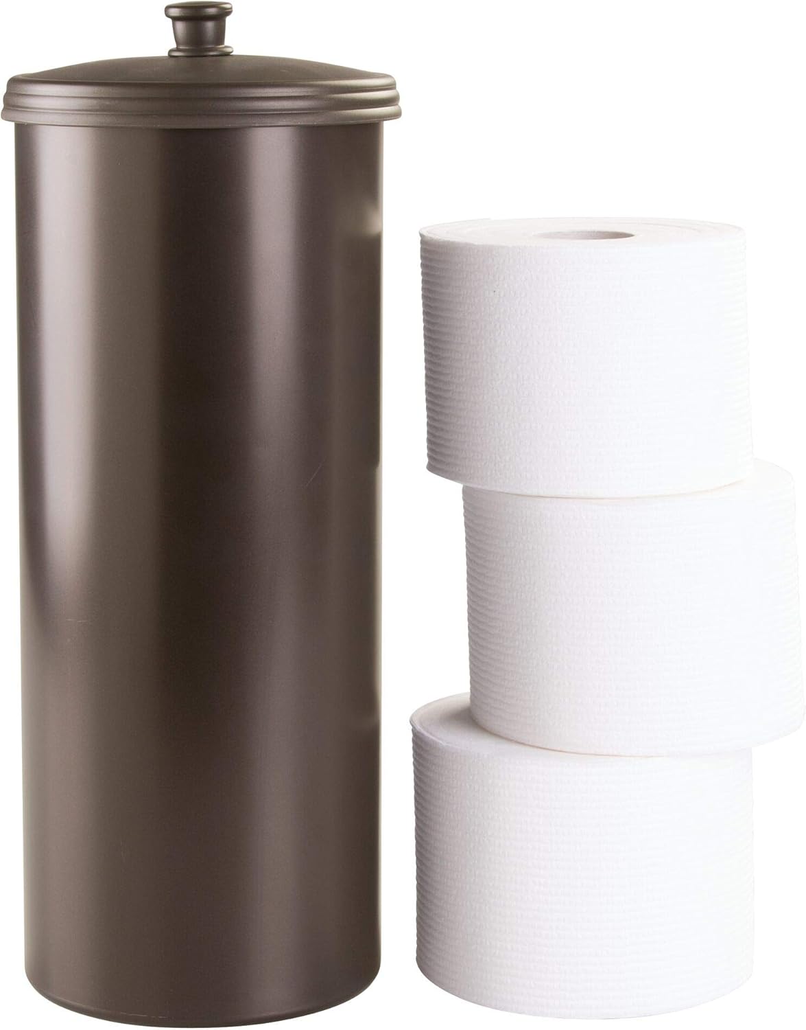 iDesign Kent Plastic Toilet Tissue Roll Reserve Organizer for Bathroom, Vertical Free Standing Compact Organizer, Holds 3 Rolls of Toilet Paper, Bronze: Home & Kitchen