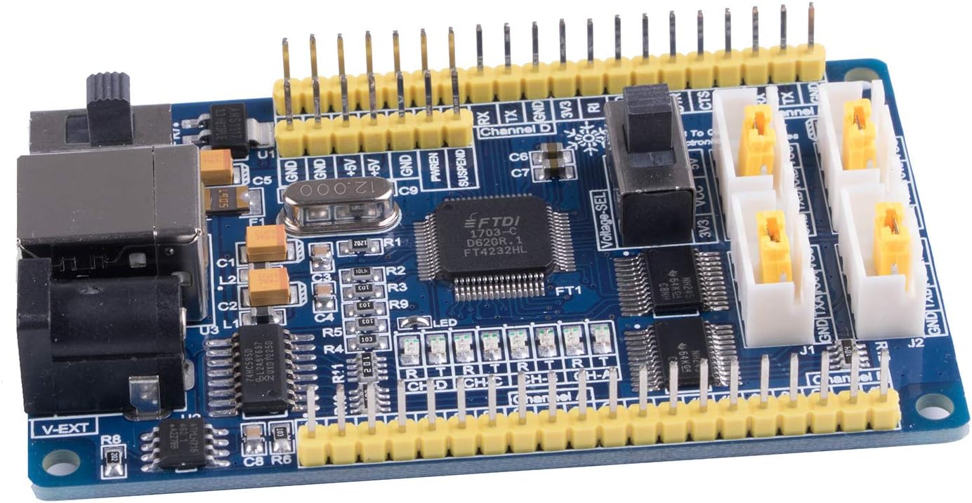 USB to 4 Port TTL Adapter Serial Converter Development Board With Genuine FT232RL USB UART FT4232HL, Blue, 80.17x49.95mm