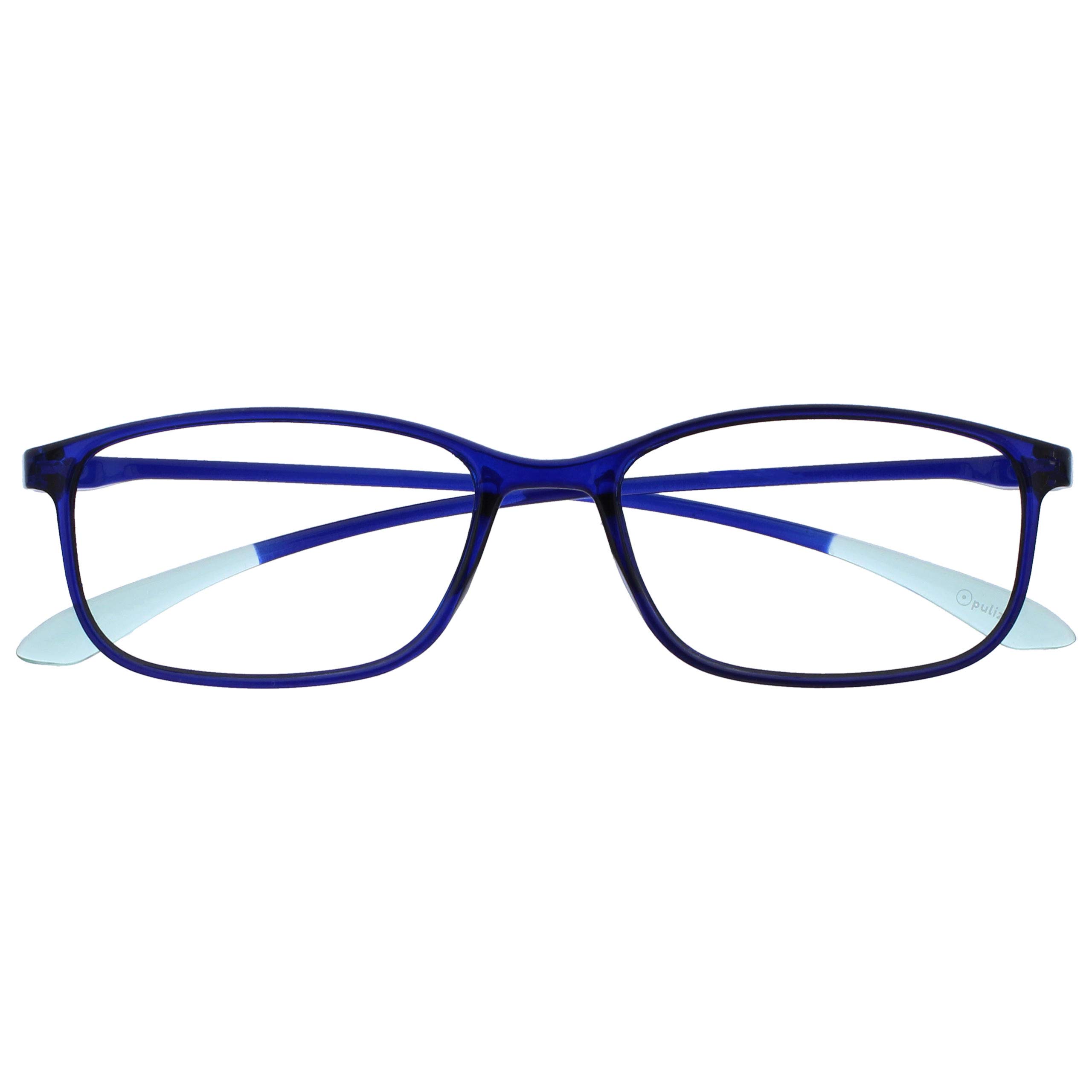 OPULIZE Ice Reading Glasses Ultra Lightweight Frame Scratch Resistant Crystal Blue Pale Blue Tip Mens Womens R61-3 +2.00