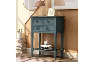 Narrow Console Table, Slim Sofa Table with Three Storage Drawers and Bottom Shelf for Entryway and Living Room (Navy)