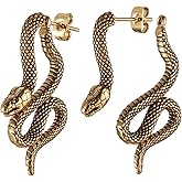 HZMAN Gothic Snake Earring Stainless Steel Punk Hip Hop Green Eye Animal Snakes Piercing Earrings Party Jewelry Gift for Men Women