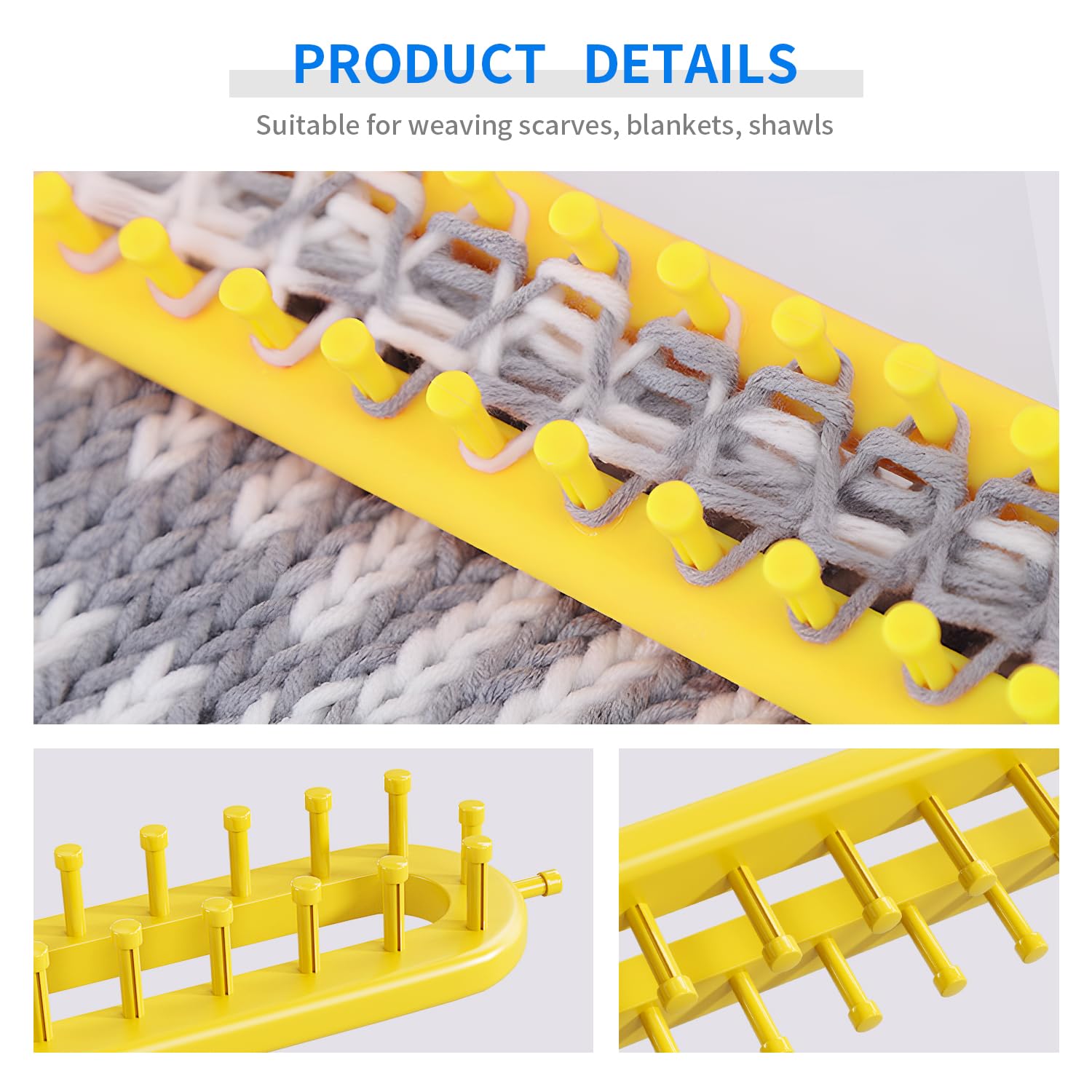 cureder Knitting Loom Long Knitting Loom Kit- Set of 4 Plastic Looms Knitting with 2 Knitting Yarn Loom Needle and 2 Plastic Loom Pick, Fit Craft Kit Tool for Giveaways Souvenirs, Gifts