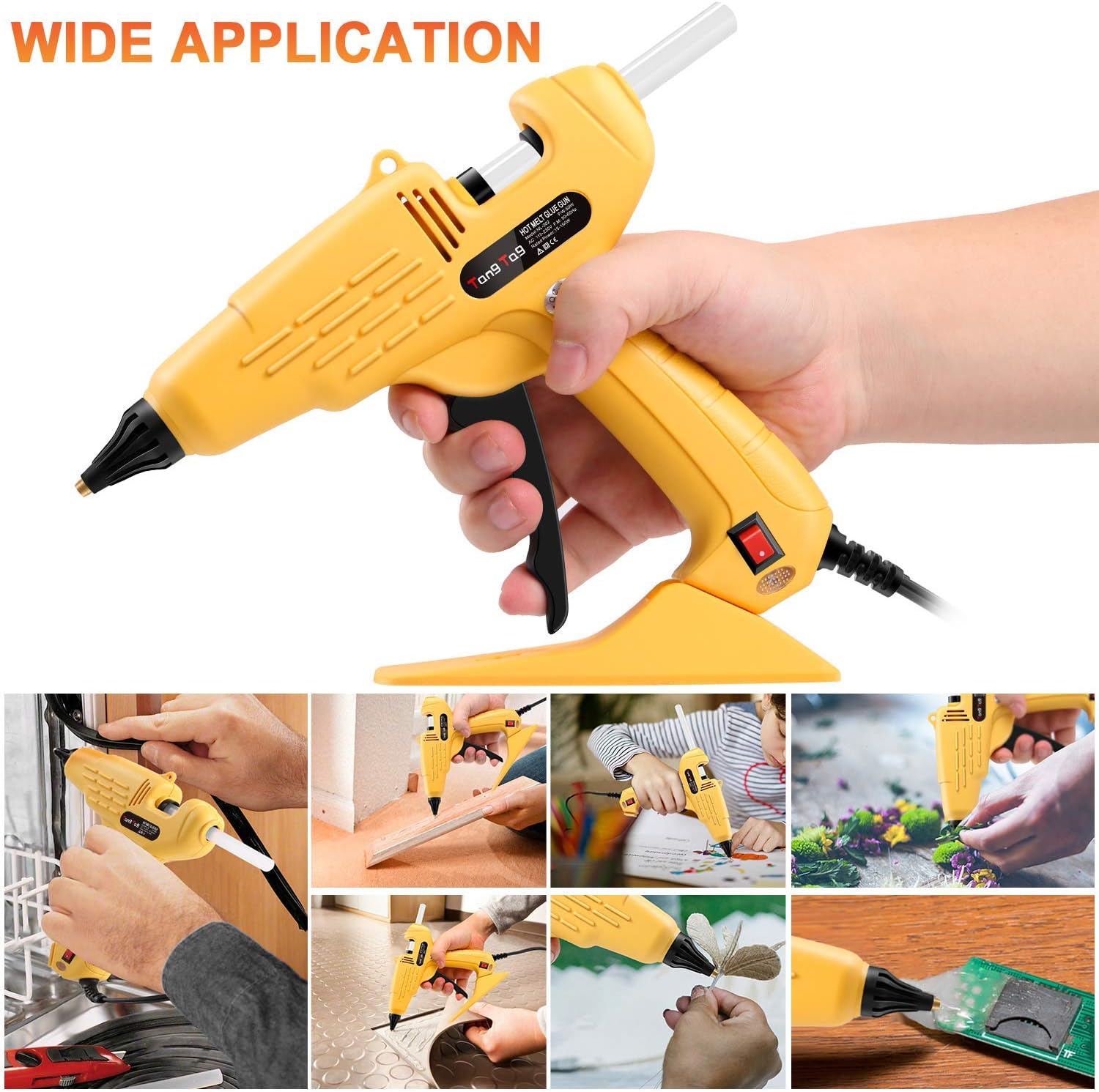 Hot Glue Gun, TangTag Full Size 60W Heavy Duty Hot Glue Gun with Replace Nozzle and 10Pcs Glue Sticks 11 200mm, with LED light Power Switch, for DIY, Arts & Crafts, Home and Office Quick Repairs - - 