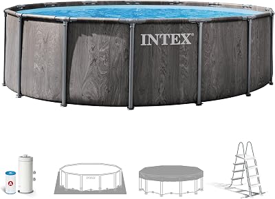 - Piscina removível, Quadro Prisma Greywood Premium, D457x122 cm, Capacidade 16.805 litros, Escada, Tapeçaria, Tampo, Filtro de Cartucho, Montagem em 45 minutos, Ligações Ø32 mm (56093)