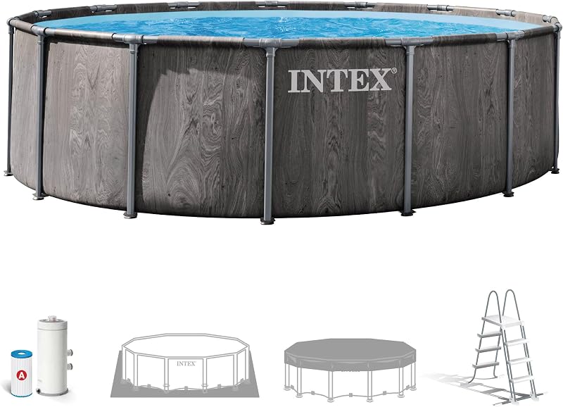 - Piscina Desmontable, Greywood Prism Frame Premium, D457x122 cm, Capacidad 16.805 litros, Escalera, Tapiz, Cobertor, Depuradora Cartucho, Montaje 45 Minutos, Conexiones Ø32 mm (56093)