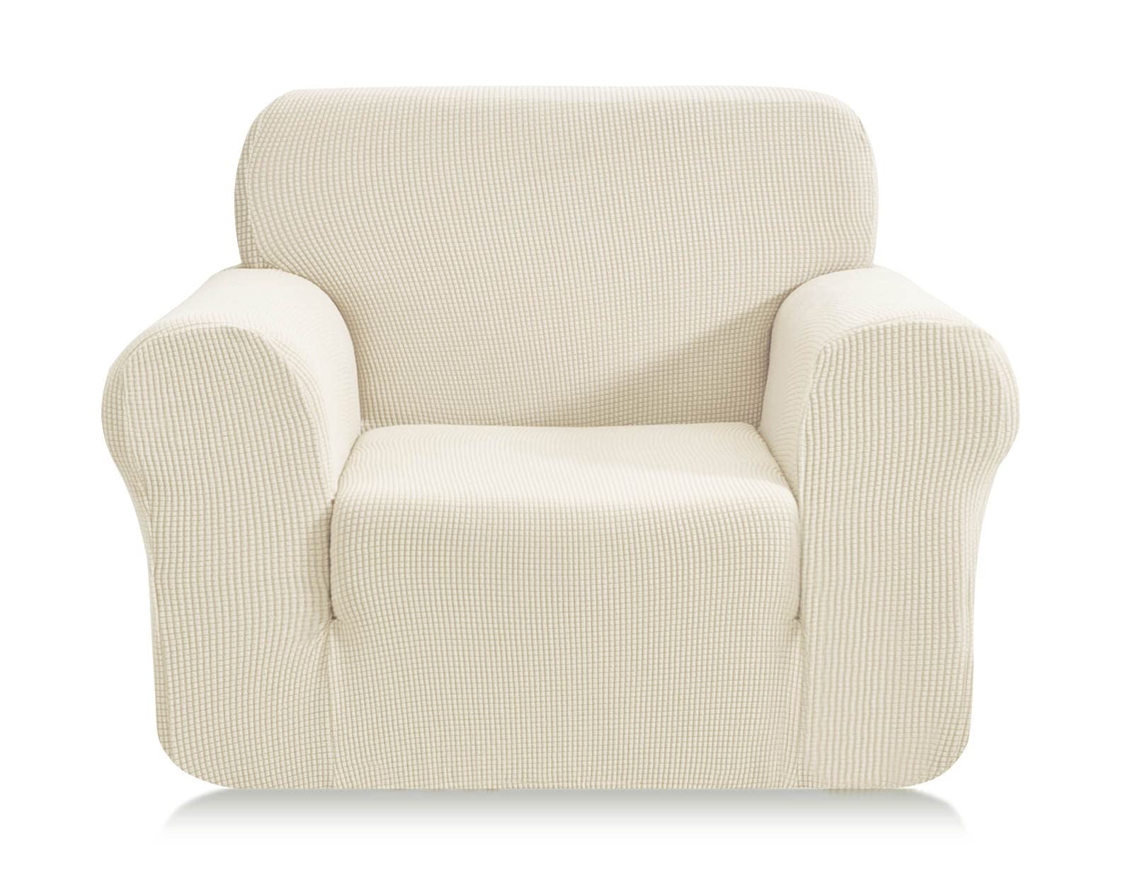 SAMSTEX Stylish 1 Seater Sofa Cover Stretch 1-Piece High Stretch Armchair Cover Machine Washable Non Slip Sofa Slipcovers Thick Soft Armchair Sofa Protector (1 Seater, Cream)