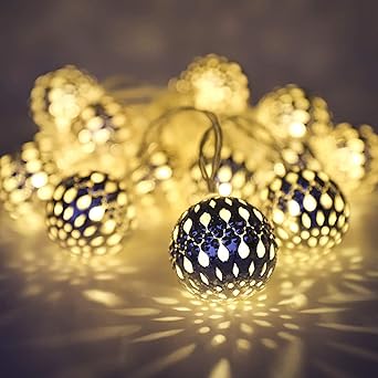 Haau Globe String Lights Plug-in Metal Ball Lights, Connectable with Tail Plug, Adjustable with 8 Lighting Modes, Decorations for Diwali, Christmas, Halloween, Party, Wedding, Bedroom (Warm White)