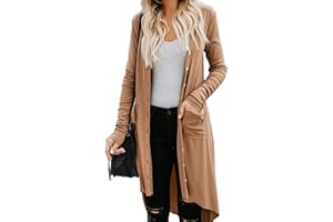 Naggoo Women's Long Cardigans Button Down High Low Solid Knit Loose Cardigans with Pockets