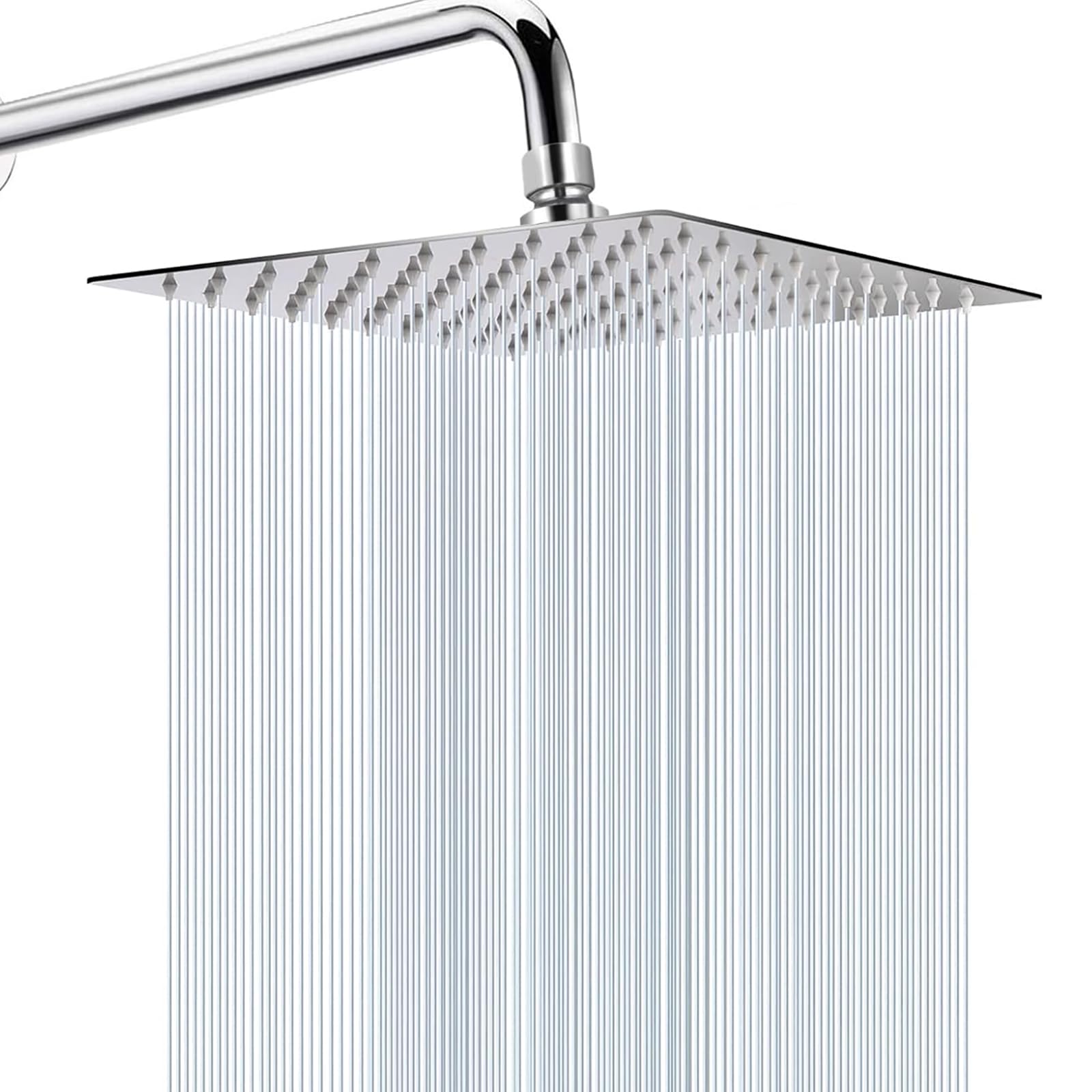 Rain Shower Head, WOOPHEN 10" High Flow Stainless Steel Square Rainfall ShowerHead, High Pressure Design, Awesome Shower Experience Even at Low Water Flow (Chrome)