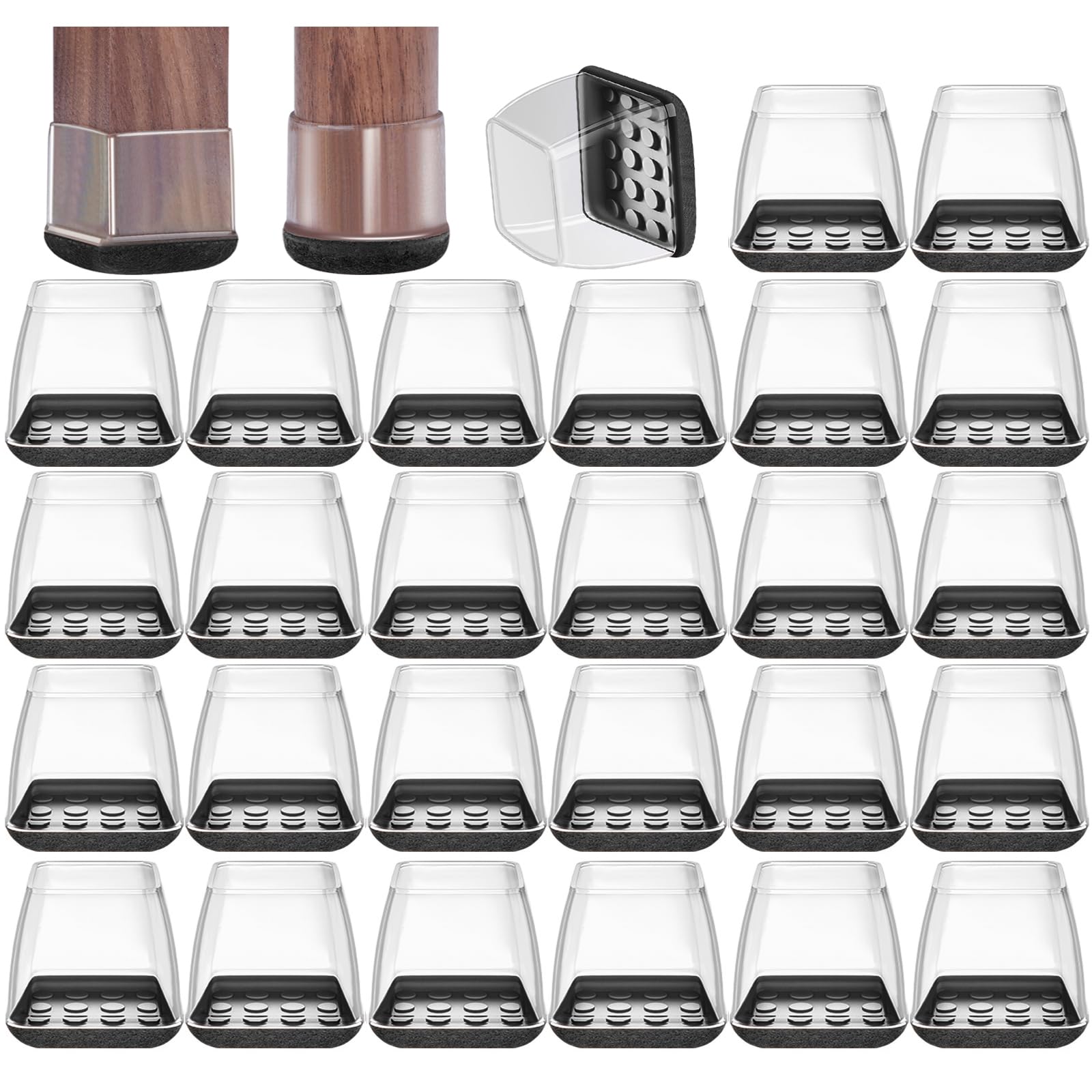Photo 1 of 32PCS Round & Square Chair Leg Floor Protectors - Furniture Sliders for Hardwood Wood Floors - Narrow Felt Pads for Chair Feet in Barstool Kitchen Dining Room(Square-Black, Large)