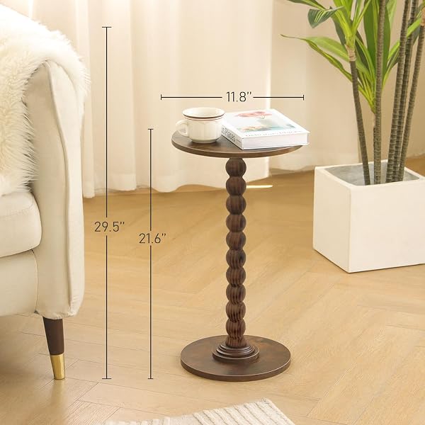 FULTYLE ROUND SIDE TABLE, SMALL DRINK TABLE FOR SMALL SPACES, MODERN ACCENT NIGHTSTAND WITH SOLID WOOD LEG FOR LIVING ROOM, BEDROOM, CORNERS, AND OFFICE (RUSTIC BROWN)