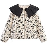 CUFEZN Womens Printed Quilted Puffer Jackets Peter Pan Collar Zip Padded Puffy Jacket Coat with Pockets Drawstring Hem