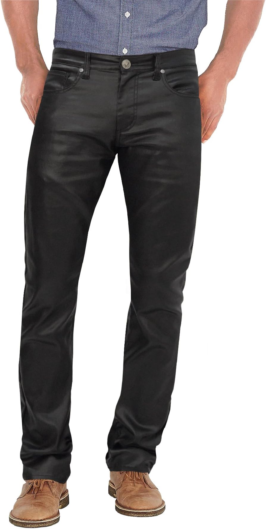 Mens Slim Fit Stretch Fashion Casual Faux Leather Pants