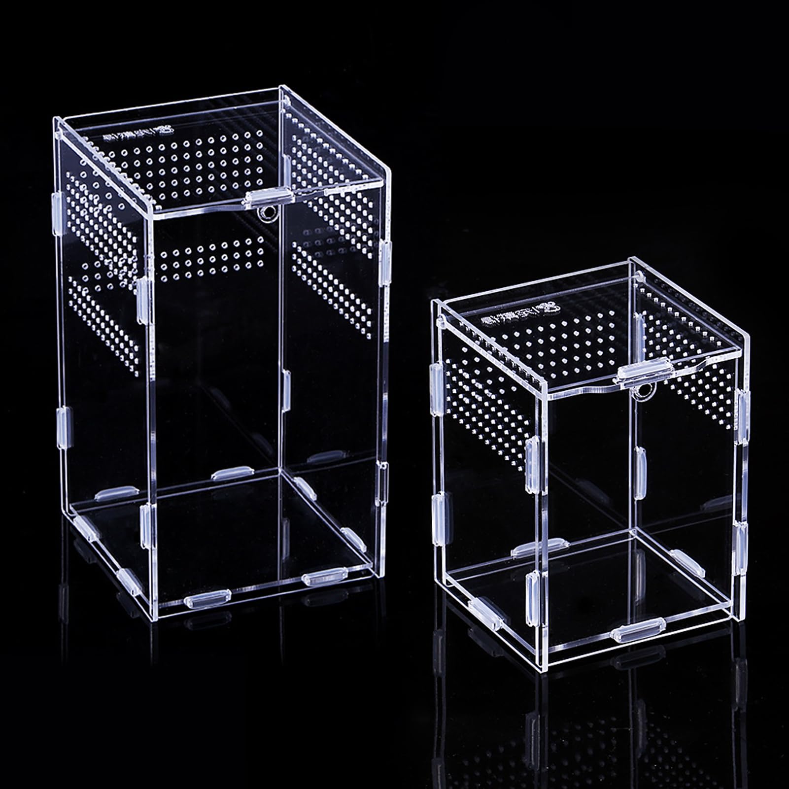 2Pcs Terrarium Breeding Box Set, Acrylic Reptile Feeding Box, Transparent Insect Feeding Box in 2 Sizes, Habitat Terrarium Reptile Breeding Case for Spider Lizard Scorpion and Other Reptiles
