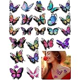 3D Butterflies and Flowers Temporary Stickers Tattoo | Colorful Body Art Tattoos for Women, 126 Pcs, 30 Sheets