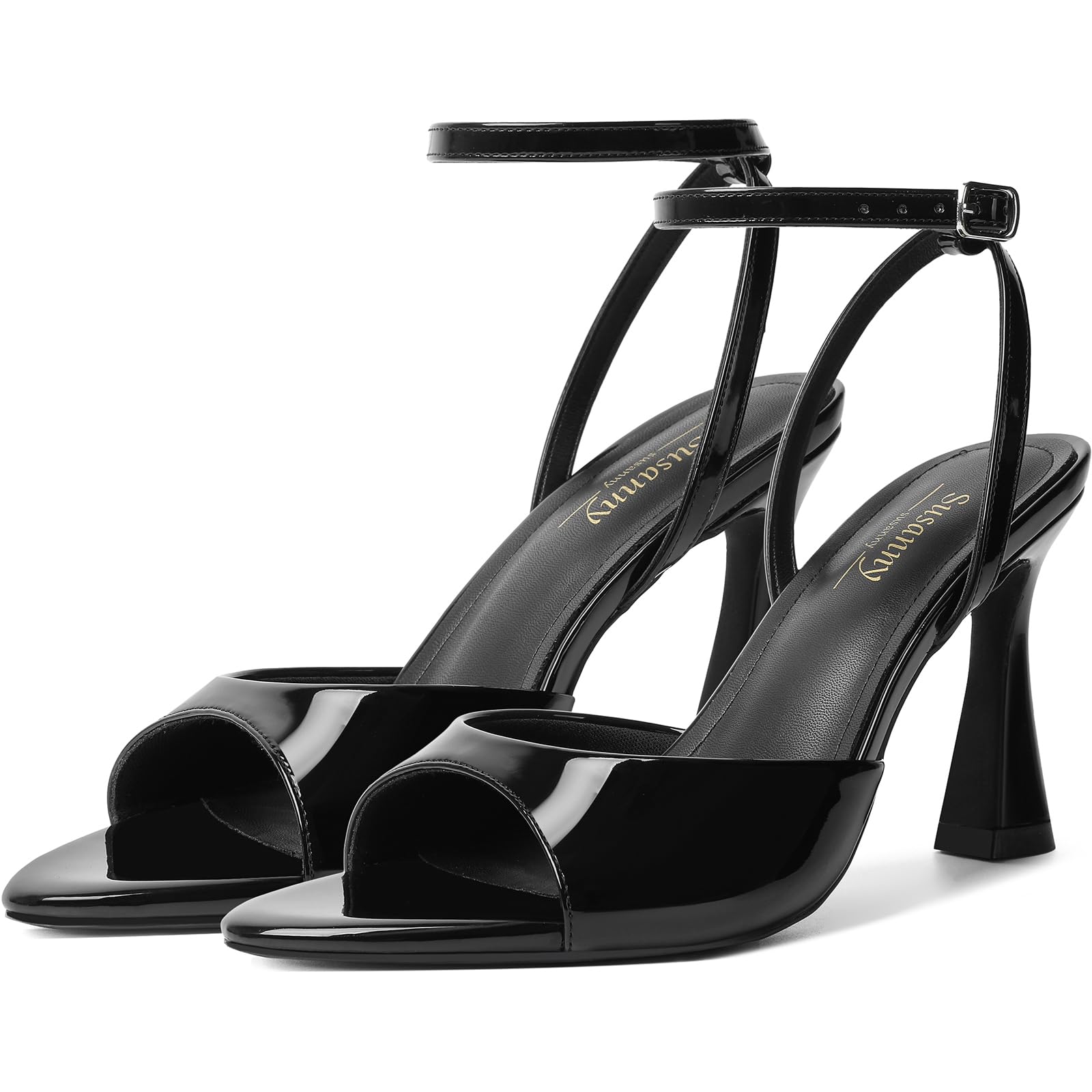 Photo 1 of Susanny Black Heels for Women Pointed Open Toe Strappy Chunky Block High Heels Ankle Strap Stiletto Kitten Heeled Sandals Wedding Bridal Party Prom Sexy Dress Shoes 8