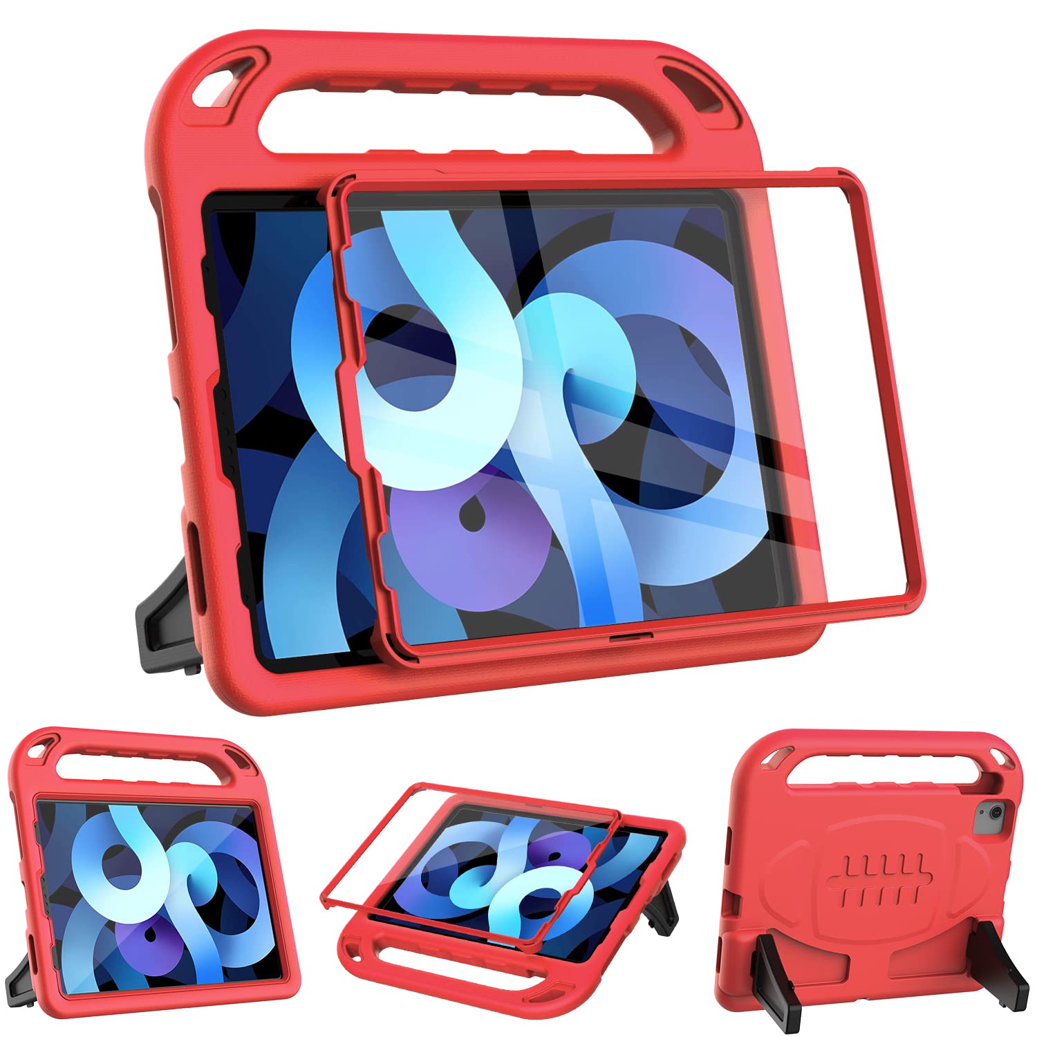 Surom Kids Case Built-in Screen Protector for iPad Air 8th/7th/6th Gen(M4/M3/M2) 11-Inch 2026/2025/2024, iPad Air 5th 2022/4th Gen 2020 10.9", Shockproof Handle Stand Protective Cover, Red