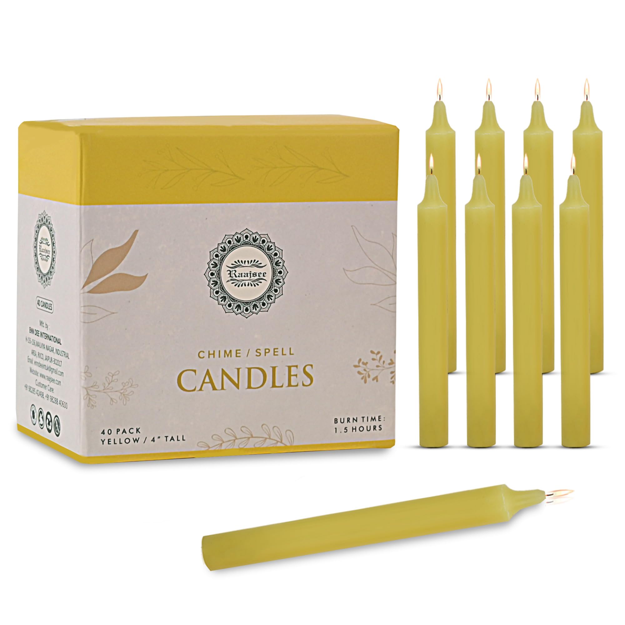 Raajsee Unscented Mini Taper Candles Yellow | 4 Inches (H) Dinner Candle Sticks| Smokeless, and Dripless| Paraffin Wax with Cotton Wicks | Long Burning Time.
