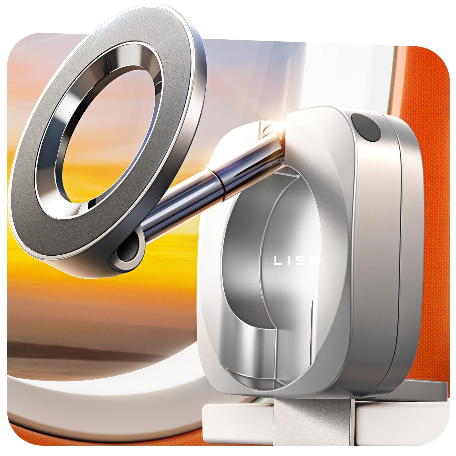 Photo 1 of LISEN 360° Magnetic Phone Holder Rotatable Airplane Travel Essentials Phone Holder for Magsafe Car Mount Phone Mount for Flying Accessory for Airplane Travel Must Haves Phone Stand for Desk, Silver