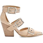 Mi.iM Hendrix Chunky Heel Buckle-on Pointed Toe Sandals (6.5, Beige)