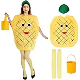 mifengda 4pcs Halloween Pineapple Costume Women Adult Pineapple Costume Girl Cute Fruit Costumes with Dress Hat Bag and Sock for Halloween Cosplay Dress Up Party