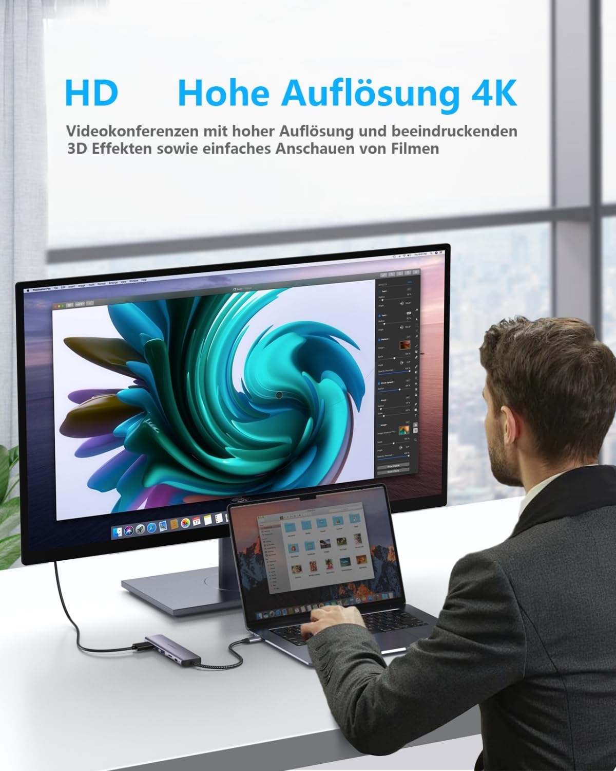 Newmight USB C Hub mit Ethernet,7 in 1 Typ C Adapter mit 4K HDIM, 2 USB 3.0, 1G Ethernet, 100W PD Port, SD/TF Kartenleser, für iPhone 15/MacBook/iPad/Dell/HP und Mehr 3