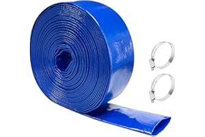 CIEOVO 2 Inch x 50Ft Pool Heavy Duty Flat Discharge Hose and 2 Clamps for Pools Filter Hose Water Transfer Sump Pump Pool Filter Pool Drain