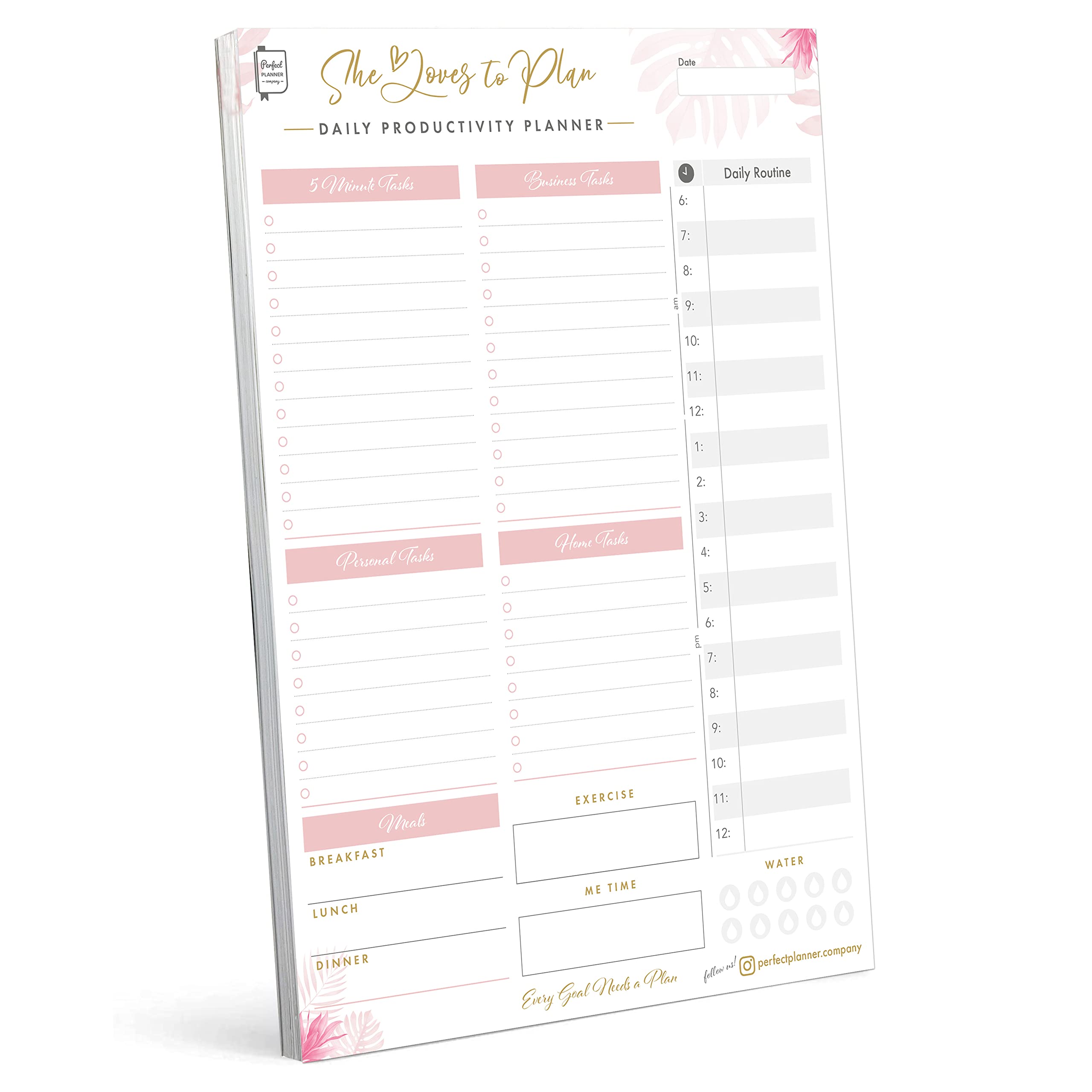 Perfect Planner Company Daily Productivity Planner - undated a4 day organiser tear off notepad with meal planners to do list goals and task blocking