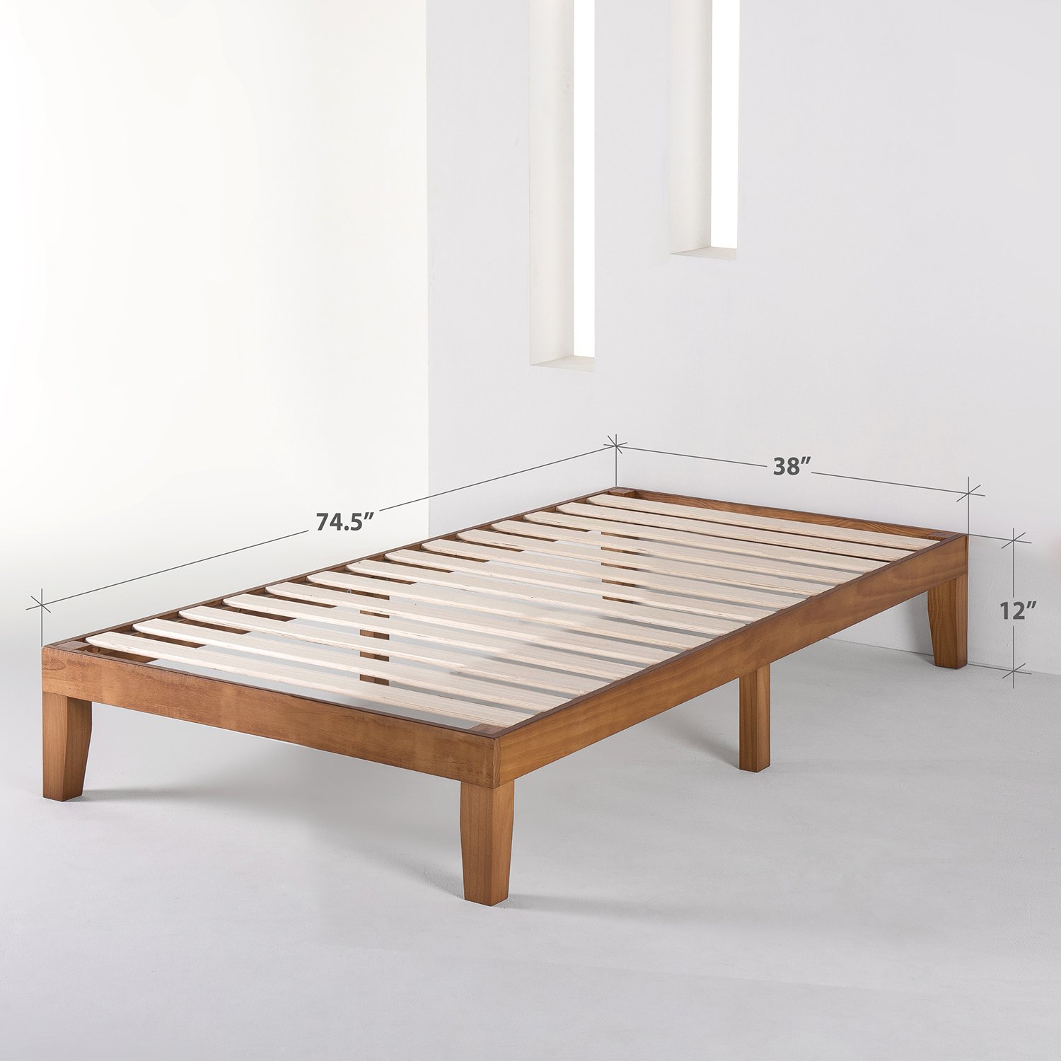 Mellow 12" Classic Solid Wood Platform Bed Frame w/Wooden Slats (No Box Spring Needed), Twin, Natural