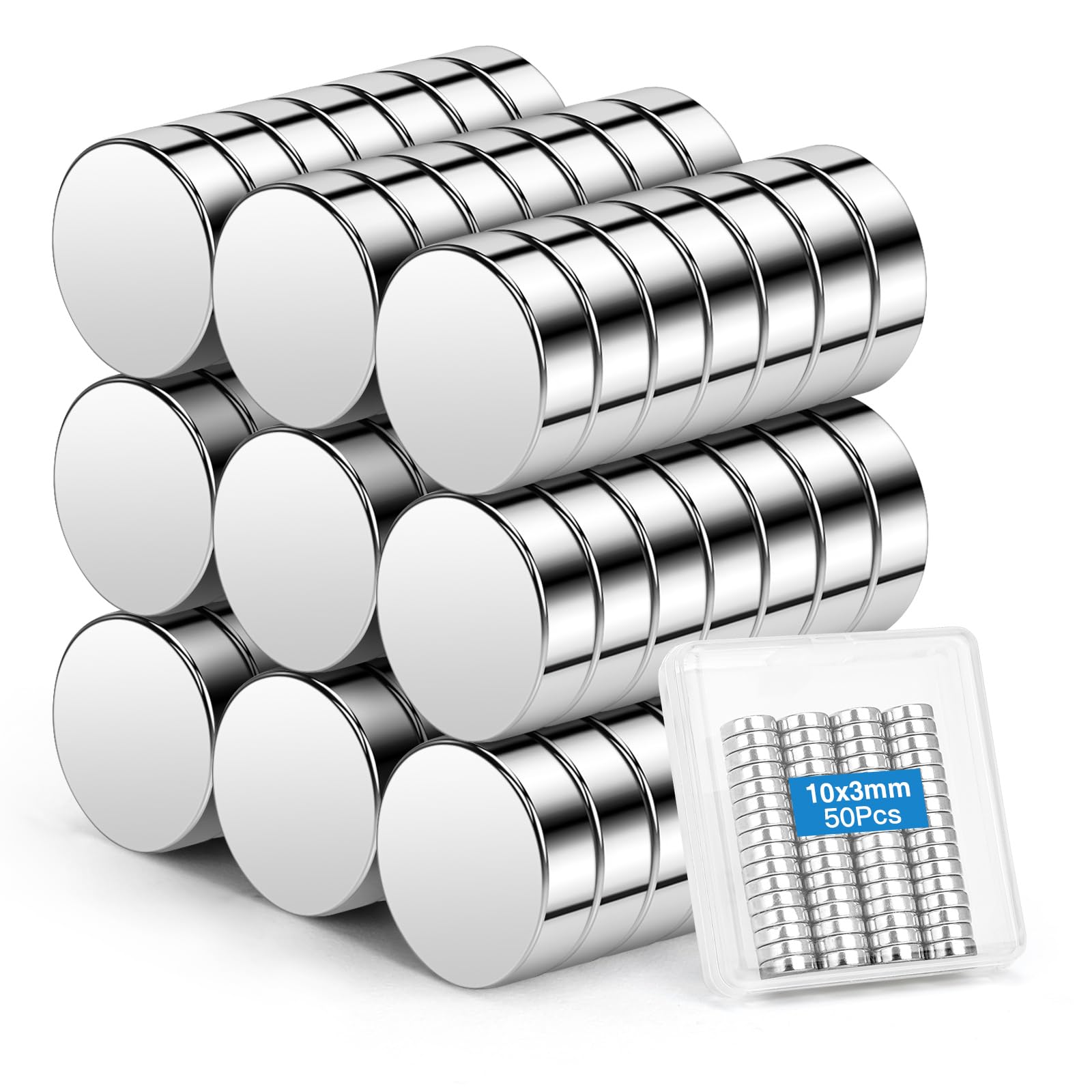 Wzone 10x3mm Strong Magnets, 64 Pack Small Round Fridge Magnets for Home Office Notice Board and DIY