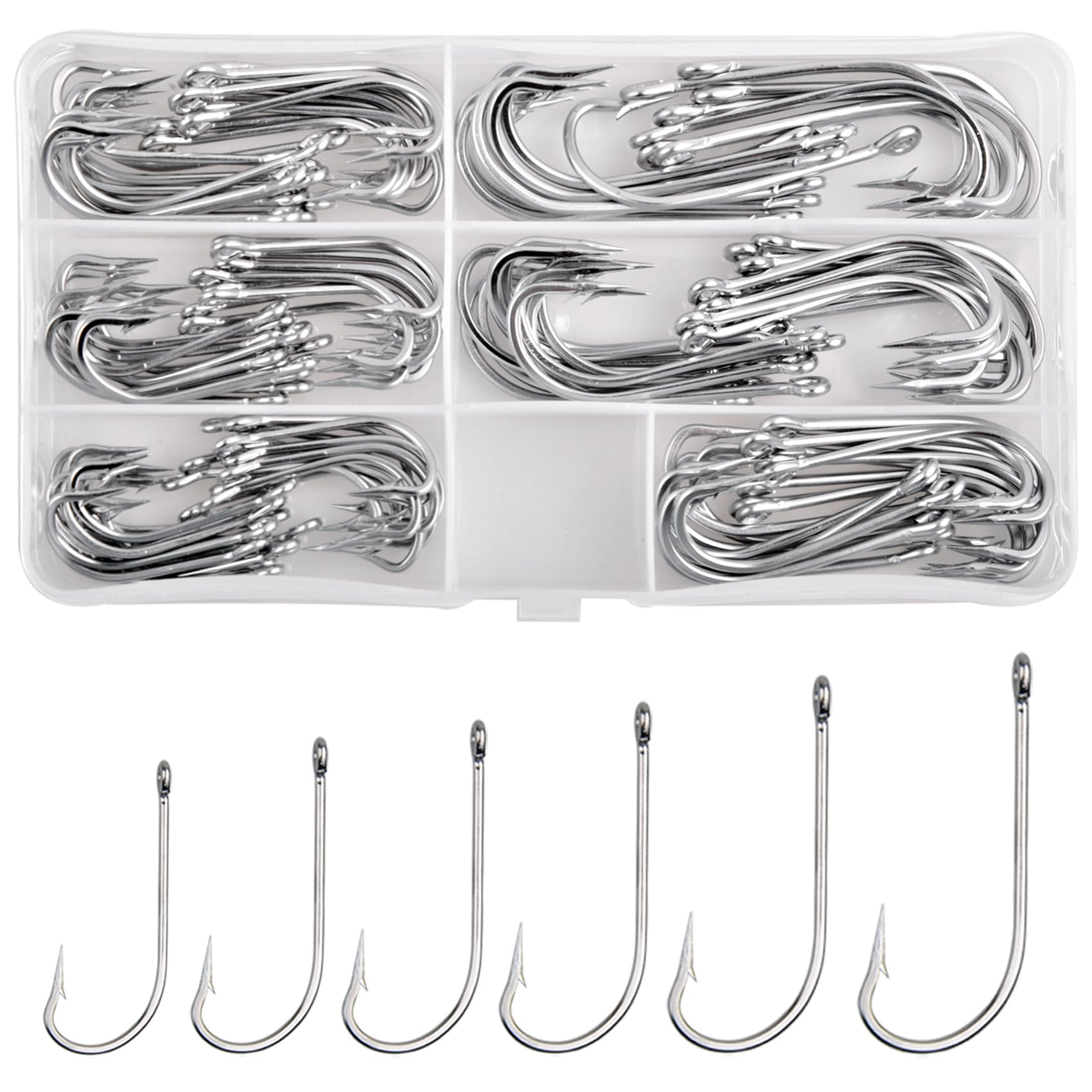 Saltwater Fishing Hooks Stainless Steel O'Shaughnessy Forged Fishing Hook Set Long Shank Hooks Extra Strong for Saltwater Freshwater(120pcs/box)