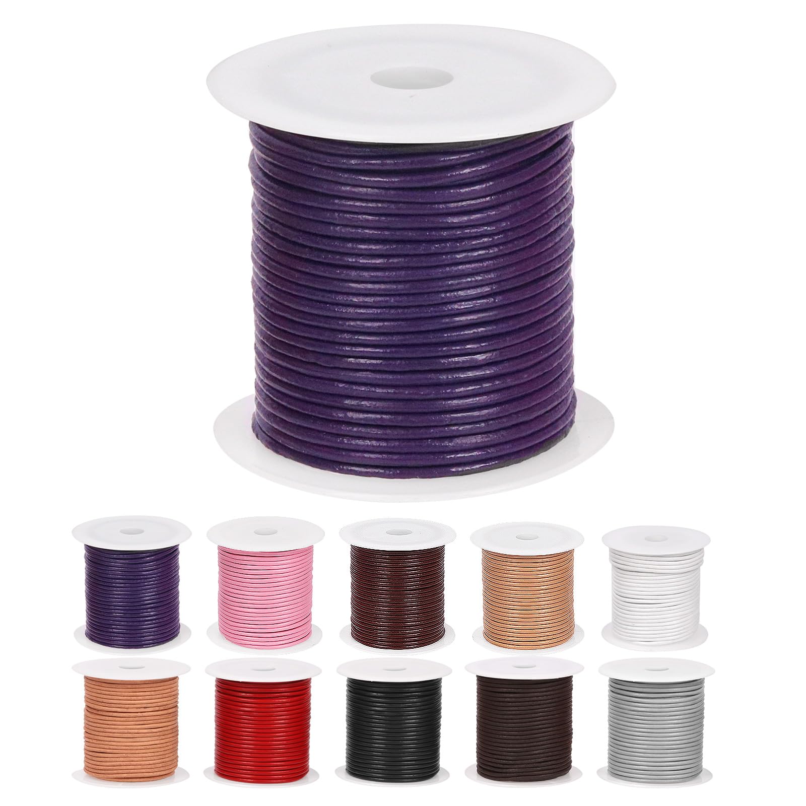 Mardatt 1 Roll Round Leather String Cord, 11 Yards 10 Meters Leather Cord String Cord Rope Natural Rawhide Rope for Necklace Bracelets Jewelry Making (2mm, Dark Purple)