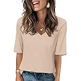 Minetom Women's V Neck T Shirts Casual Half Sleeve Tops Basic Summer Tees