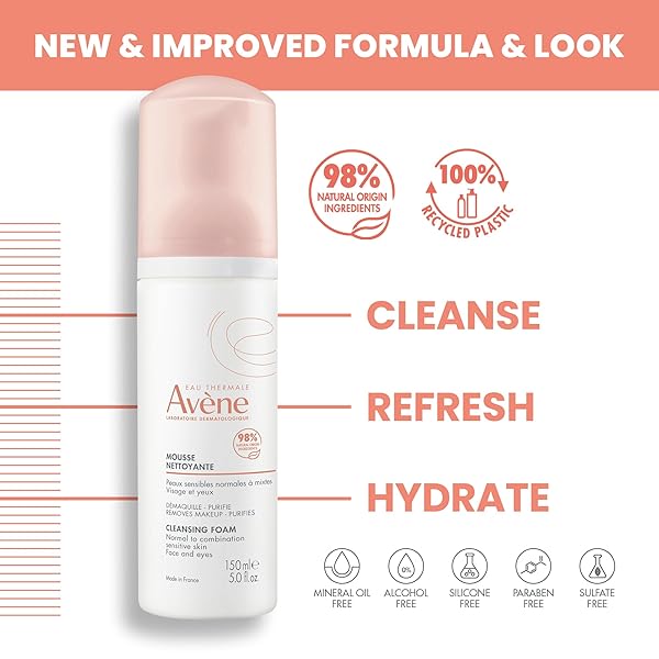 AVÈNE CLEANSING FOAM – SOAP-FREE FOAMING FACE WASH – NORMAL, COMBINATION, OILY SKIN- SENSITIVE SKIN – 5.07 FL OZ