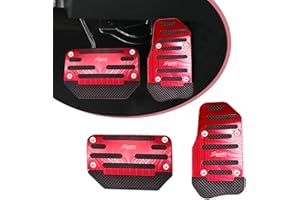 GKmow 2 PCS Car Accelerator Brake Pedal Kit, Non-Slip Wear-Resistant Metal Rubber Pedal, No Need Punch Sporty Style Pedal Replacement Parts, Uiversal for Most Automatic Car Accessories (Red)