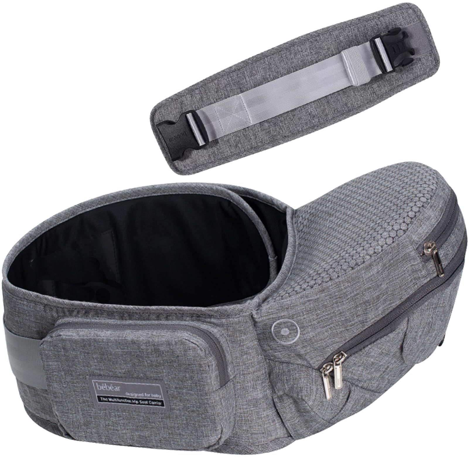 Bebamour Baby Carrier Hip Seat 0-36 Months Lightweight 3 in 1 Baby Carrier Newborn to Toddler HipSeat (with Waist Extender, Fold Series, Noble Grey)
