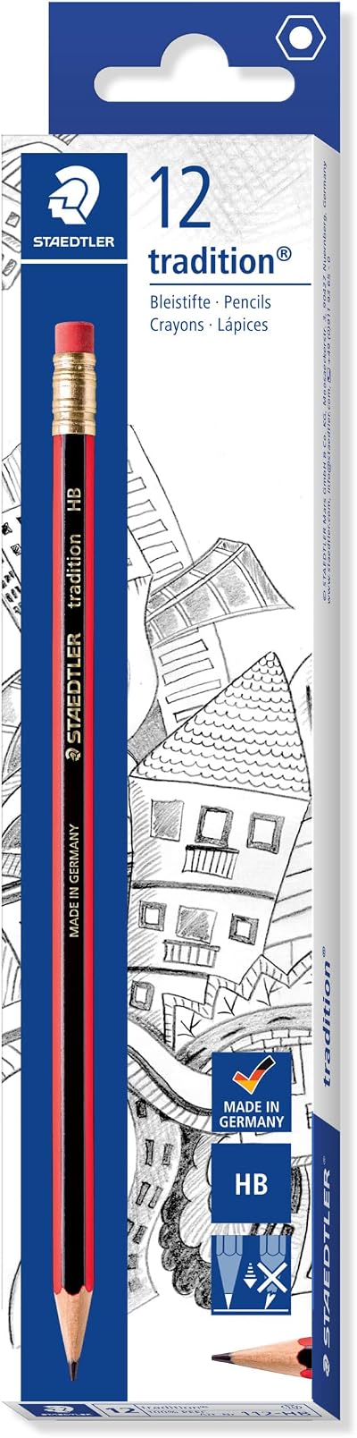 Staedtler 112 HB Tradition Graphite Pencil with Eraser Tip Box of 12