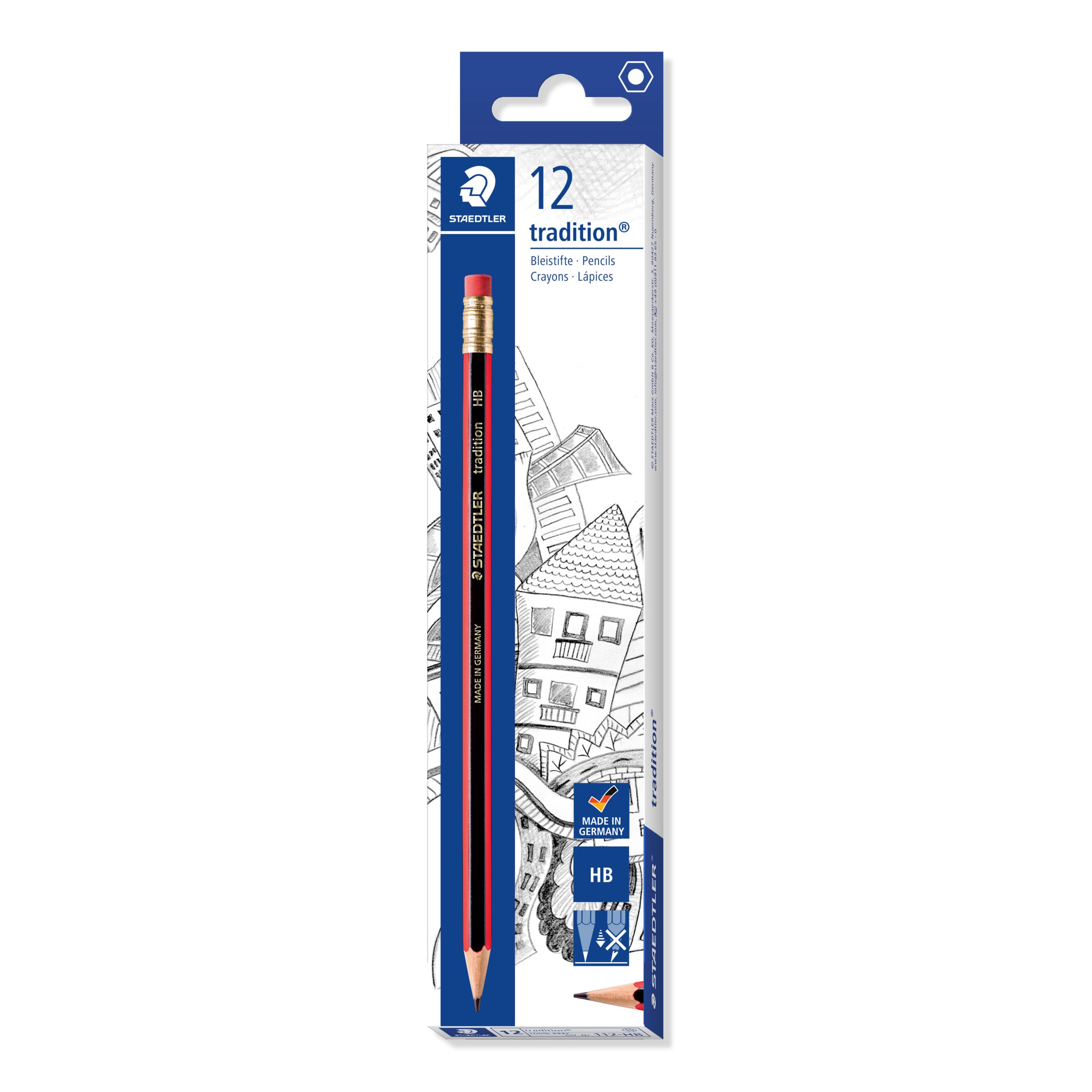 STAEDTLER 112-HB Tradition Graphite Pencil for Drawing & Sketching - HB, Eraser-Tip (Box of 12) — image 1