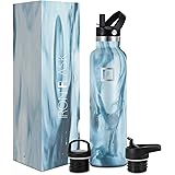 IRON °FLASK Sports Water Bottle - 24 Oz, 3 Lids (Straw Lid), Leak Proof, Vacuum Insulated Stainless Steel, Hot Cold, Double W