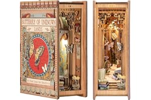 Cutefun DIY Book Nook Kit, DIY Miniature House Kit Booknook Kit Bookshelf Insert Decorative Bookends Miniature House Kit with Dust Cover Book Nook Kits for Adults（Butterfly of Unknown Lands）