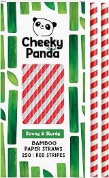 The Cheeky Panda Bamboo Paper Straws | 250 Coloured Straws Red Stripes