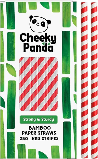 The Cheeky Panda Bamboo Paper Straws | 250 Coloured Straws Red Stripes