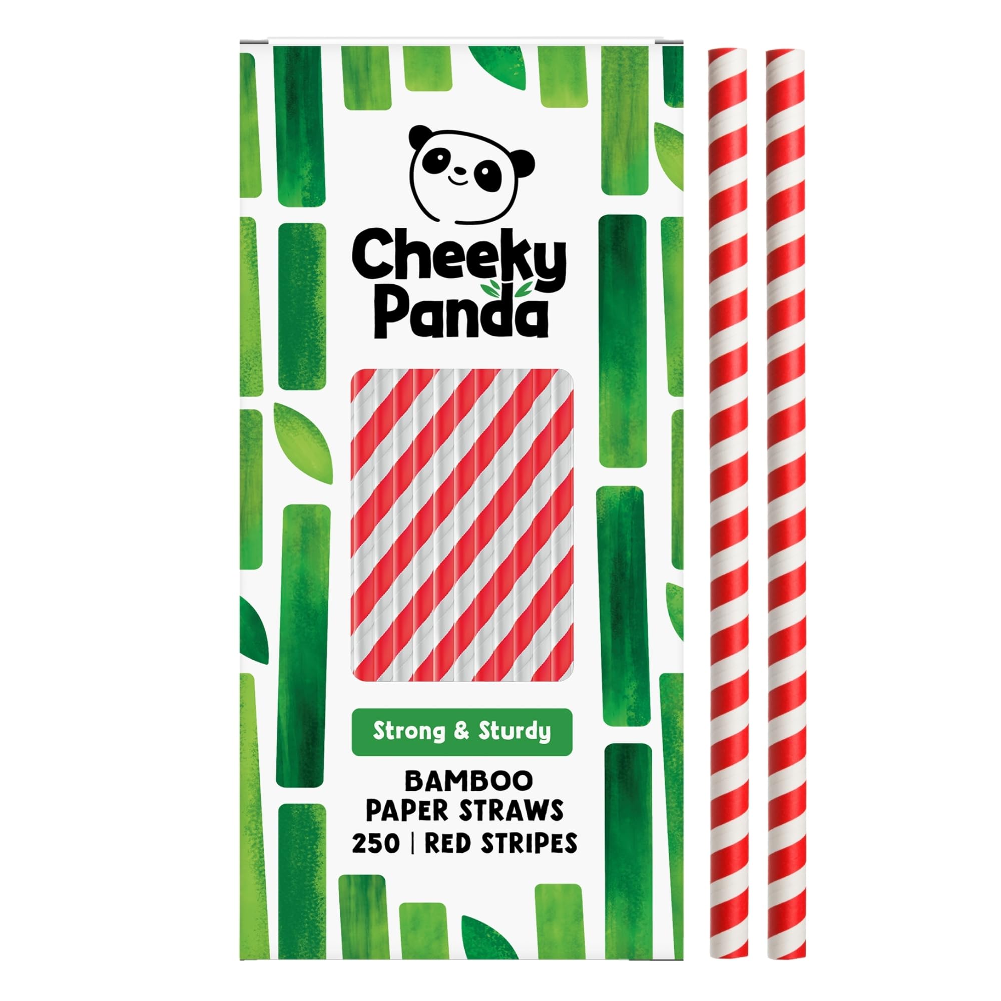 The Cheeky Panda Bamboo Paper Straws | 250 Coloured Drinking Straws with Red Stripes