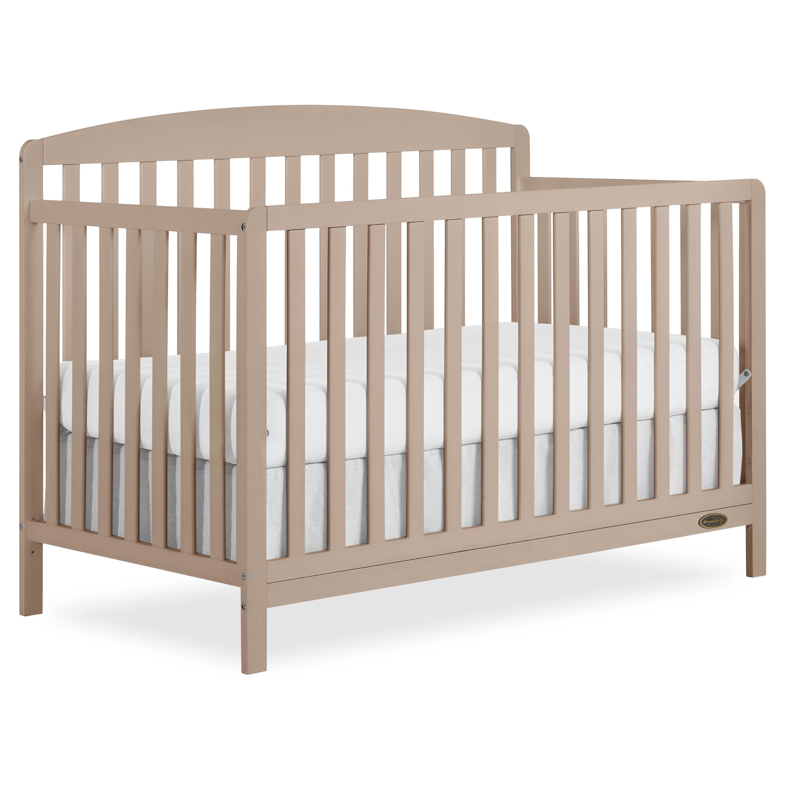 Photo 1 of Dream On Me Odelle 5-in-1 Convertible Full-Size Baby Crib in Almond Butter, GreenGuard Gold & JPMA Converts to Toddler, Day & Full-Size Bed, Sustainable Pinewood, 3 Mattress Heights