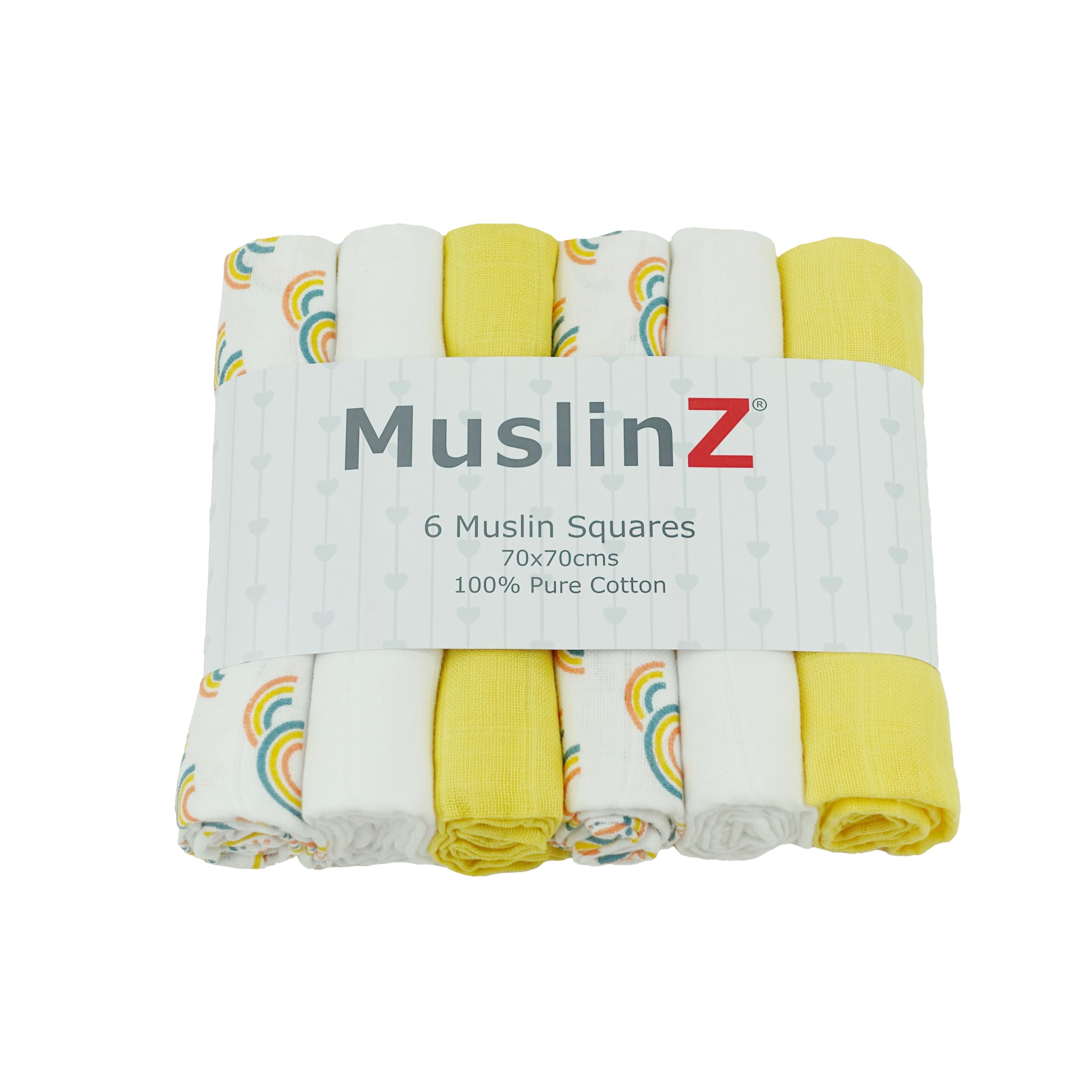 MuslinZ 6pk Baby Muslin Squares - Baby Burp Cloths - Muslins for Baby -100% Pure Soft Cotton - 70x70cm - Newborn Baby Essential (Yellow Combo, 70 x 70 cm (Pack of 6))