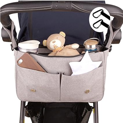 EMJA's Premium Kinderwagen-Organizer grau - Kinderwagentasche | Perfekt als Geschenk für die Babyparty | Einstellbar für Kind
